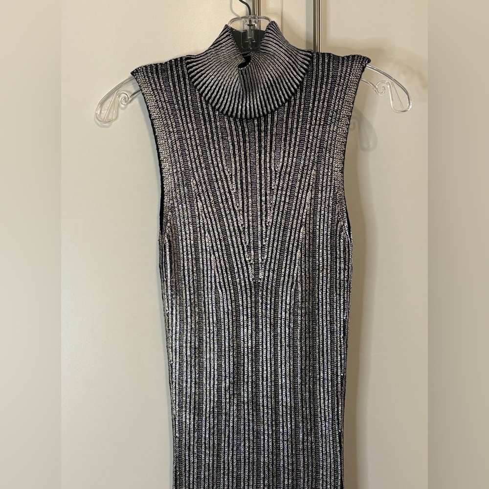 🔥Zara Black and Silver Maxi Sleeveless Bodycon Dress S